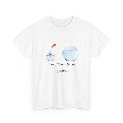 T-Shirt — 'Limits Weren't Natural' Fishbowl Illustration Tee (Inspirational, Curious & Scientific)